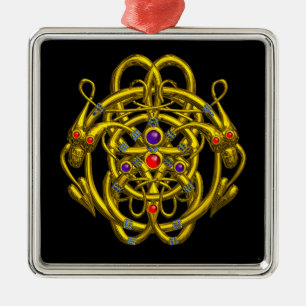 ORNEMENT MÉTALLIQUE NOEUDS CELTIQUES D'OR AVEC DRAGONS DOUCES