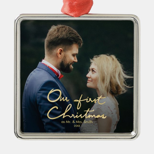 Ornement Métallique Notre premier Noël Chic Faux Gold Foil Noël (Devant)