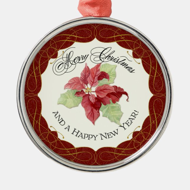 Ornement Métallique Nouvel An Noël Ensemble Poinsettia Personnaliser (Devant)