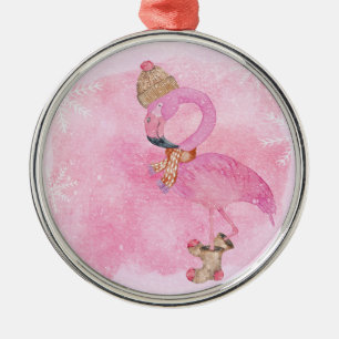 Ornement Métallique Oiseau rose mignon de Flamant rose d'hiver de Noë