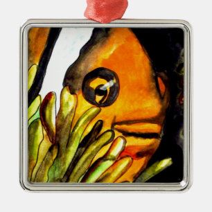 Ornement Métallique Orange Clown Poisson aquarelle peinture d'art orig