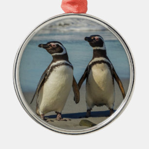 Ornement Métallique Paires de pingouins sur la plage