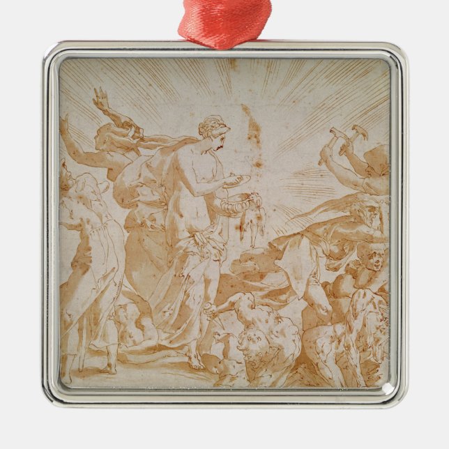 Ornement Métallique Pandore ouvrant la boîte (Devant)