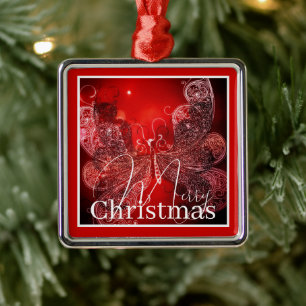 Ornement métallique papillon de Noël rouge et blan