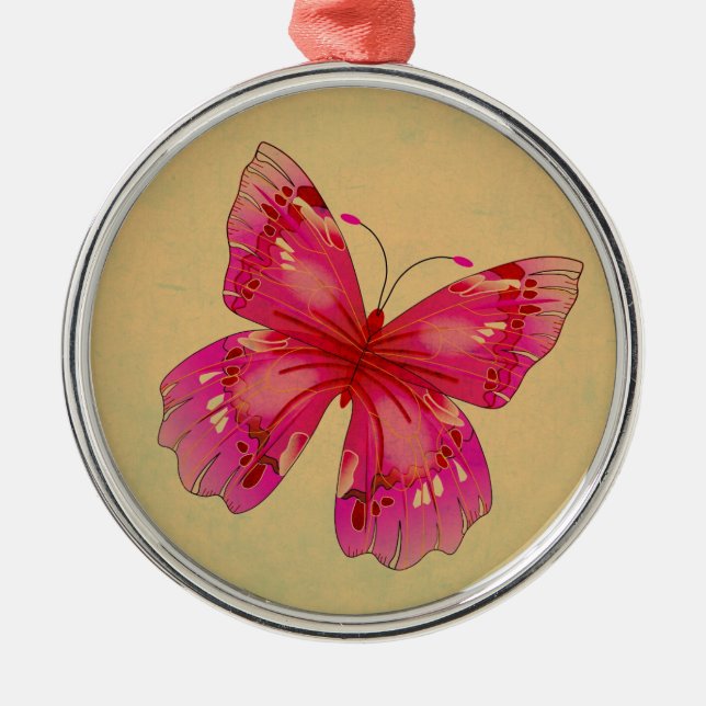 Ornement Métallique Papillon rose art vintage oriental (Devant)