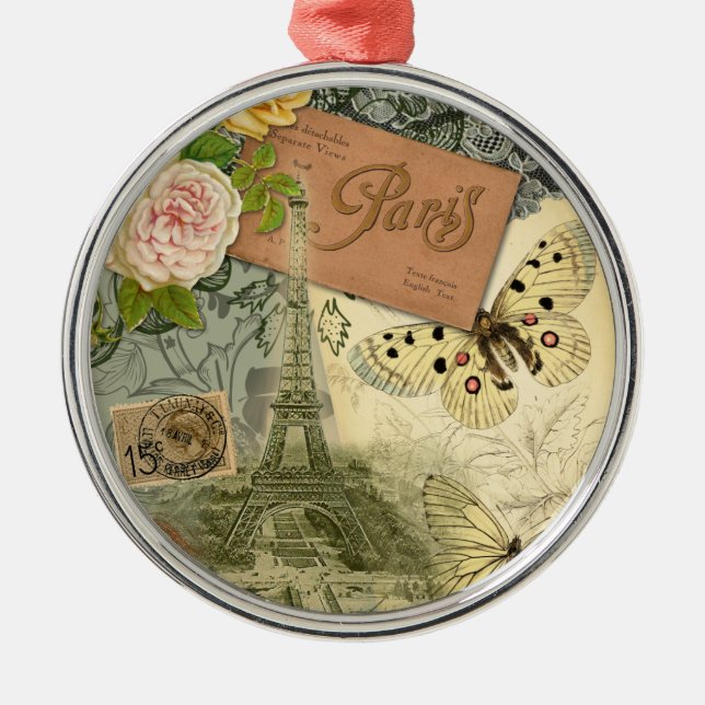 Ornement Métallique Paris France Art Antique Collage Eiffel Français (Devant)