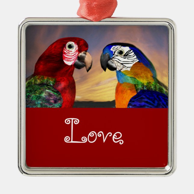 Ornement Métallique PARROTS HYPER / BLEU ET ARA ROUGE Aimer (Devant)