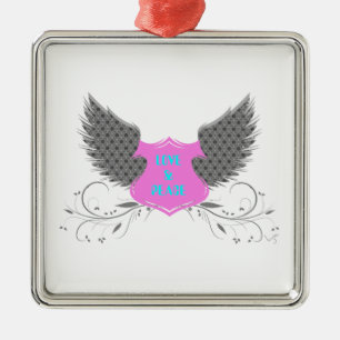 Ornement Métallique Peace Love Angel Wings Design
