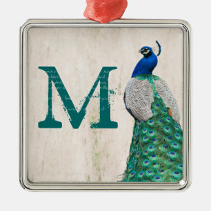 Ornement Métallique Peacock Bird Feather Tea Monogramme Organisation i