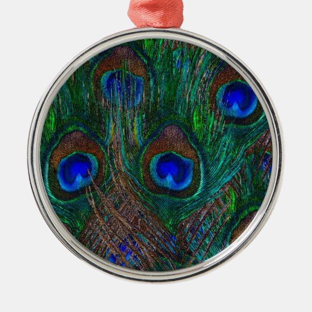 Ornement Métallique Peacock Vibrant Plumes Etching Style Décor (Devant)