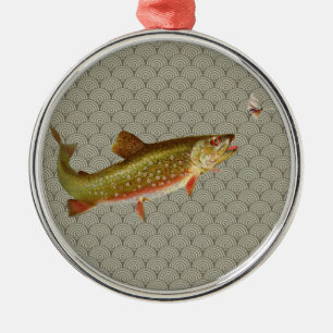 Ornement Métallique Pêche vintage à la truite arc-en-ciel