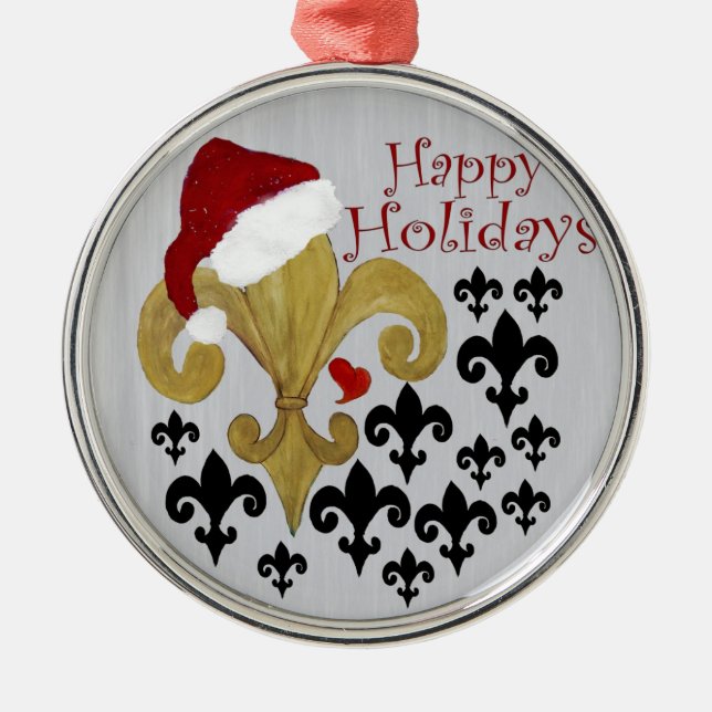 Ornement Métallique Père Noël Fleur de lis noir et or Noël (Devant)