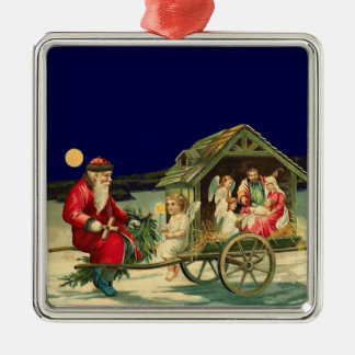 Ornement Métallique Père Noël vintage et scène de nativité