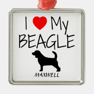 Ornement Métallique Personnalisé J'aime mon Beagle