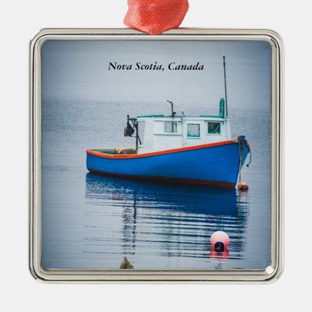 Ornement Métallique Petit bateau de pêche bleu (Devant)