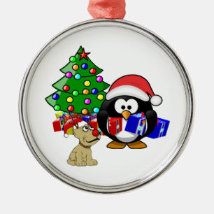 Ornement Métallique Petit Penguin Père Noël et Rindeer Chien