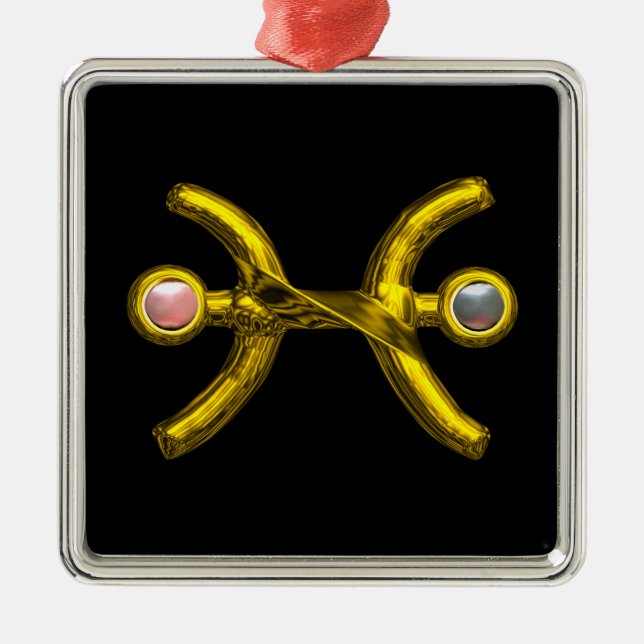 ORNEMENT MÉTALLIQUE PISCES ZODIAC ANNIVERSAIRE JEWEL ROSE PEARL BLANC (Devant)