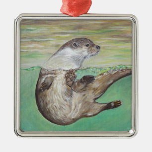 Ornement Métallique Playful River Otter Painting