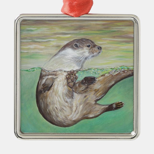 Ornement Métallique Playful River Otter Painting (Devant)