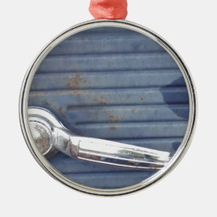 Ornement Métallique Porte bleue vintage, poignée argent