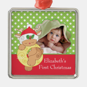 Ornement Métallique Premier renne d'ornement de photo de Noël du bébé