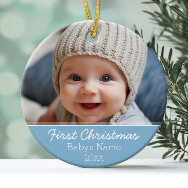 Ornement Métallique Première photo de Noël du bébé - à face unique (Personalized Photo Ornament)