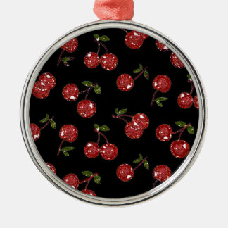Ornement Métallique RAB Rockabilly Très Cerises Cerises Sur Fond Noir