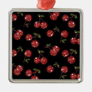 Ornement Métallique RAB Rockabilly Très Cerises Cerises Sur Fond Noir