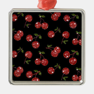 Ornement Métallique RAB Rockabilly Très Cerises Cerises Sur Fond Noir