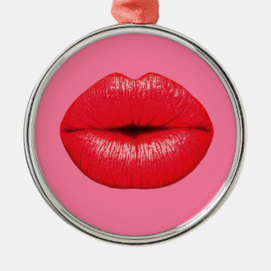 Ornement Métallique Red Lipstick big pop art lips on girly pink