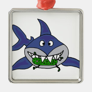 Ornement Métallique Requin drôle mangeant la bande dessinée d'homme 