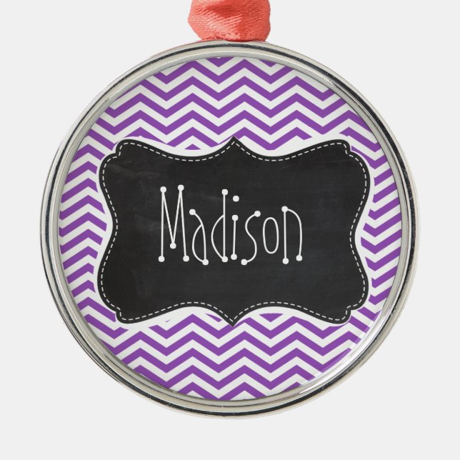 Ornement Métallique Retro Chalkboard; Deep Lilac Chevron (Devant)