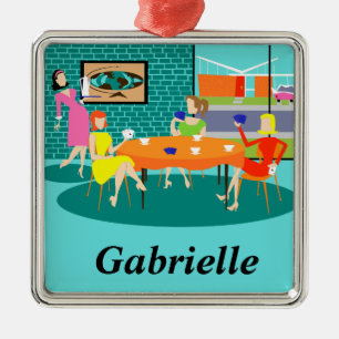 Ornement Métallique Retro Femmes's Weekly Card Jeu Ornament de Noël