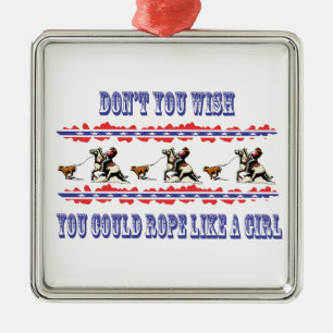 Ornement Métallique Rodéo de Noël Occidental Roping de veau