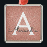 Ornement Métallique Rose Rose Parties scintillant Or & Monogramme étin<br><div class="desc">Parties scintillant Rose Rose Gold Faux et Élégant monogramme ornement de Noël. Cet ornement peut être customisé pour inclure votre nom initial et prénom.</div>