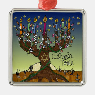 Ornement Métallique Rosh Hashanah L'Shanah Tovah Arbre de Vie Menorah
