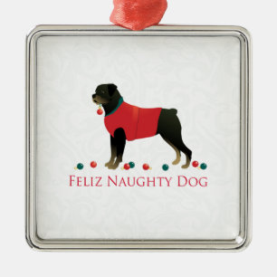 Ornement Métallique Rottweiler Feliz Naughty Chien Design de Noël