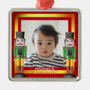 Ornement Métallique Rouge et Noël du bébé de cadre et de casse-noix