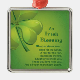 Ornement Métallique Shamrock vert d'Irlande Blessings