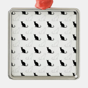 Ornement Métallique Silhouettes de chats noirs et blancs