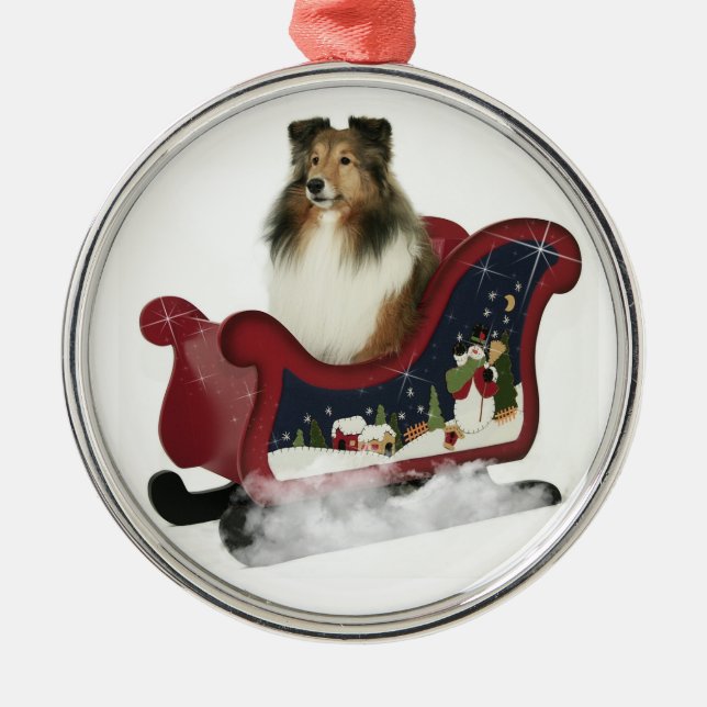 Ornement Métallique Sleigh Sheltie (Devant)