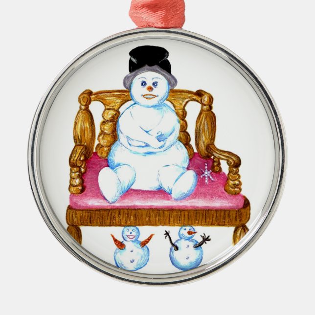 Ornement Métallique Snowman assis sur un banc (Devant)
