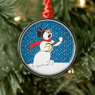 Ornement Métallique Snowman Jouant à l'ornement du Banjo