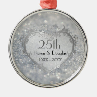 Ornement Métallique Sparkle Coeur d'argent 25e anniversaire Mariage