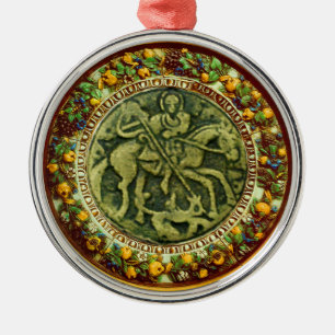 ORNEMENT MÉTALLIQUE ST.GEORGE, DRAGON BRONZE MEDALLION COURONNE FLORAL