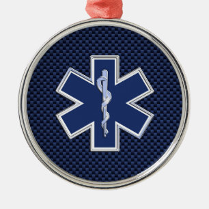 Ornement Métallique Star of Life Paramedic on Navy Blue Carbon Fiber