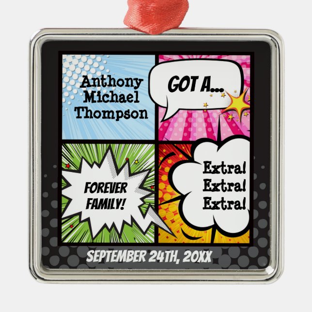 Ornement Métallique Super Héros Comic Book Adoption, Cadeau Familial (Devant)