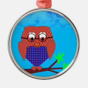 Ornement Métallique Tartan et Chouette des Coeurs