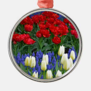 Ornement Métallique Tulipes à ressort rouge et blanc