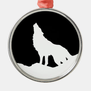 Ornement Métallique Unique Noir & Blanc Pop Art Wolf Silhouette